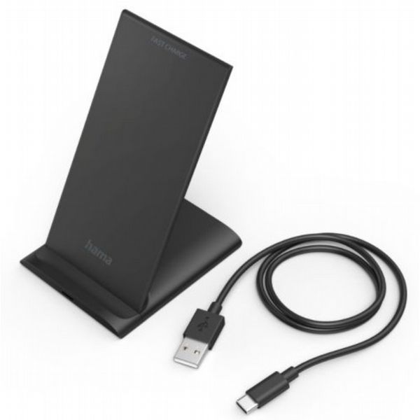 Hama QI-FC10S Wireless Charger, 10W, USB-C, Wireless Smartphone Charging Pad, Black