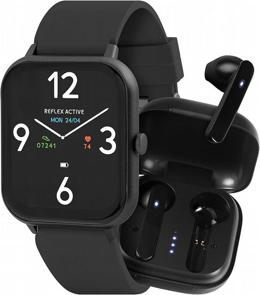 Reflex Active Series 17 Black Strap Smart Watch and True Wireless Sound Earbud Bundle