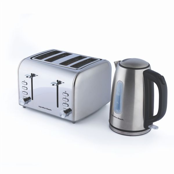 Hamilton Beach Rise Kettle and 4 Slice Toaster Bundle Brushed